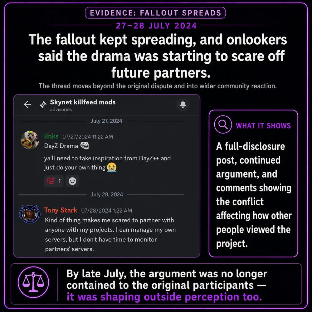 The fallout kept spreading. Onlookers discussed the argument as something that could scare off future partners, showing the dispute had widened.