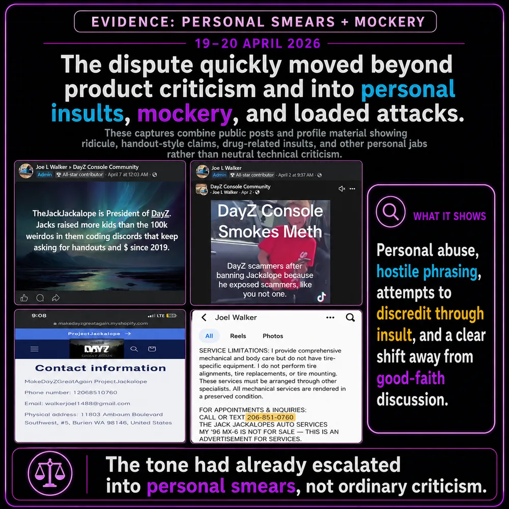 The dispute quickly moved beyond product criticism into personal insults, mockery, and loaded attacks. Public posts and profile examples show personal abuse, hostile phrasing, and ridicule replacing ordinary criticism.